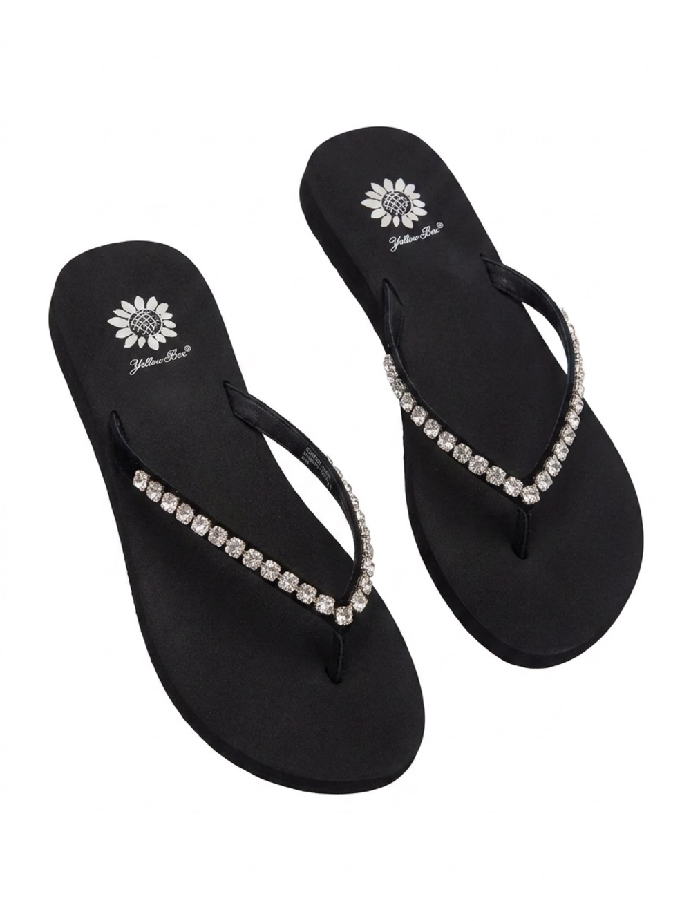 Yellow Box Black Crystal-Strap Women's Flip Flop Sandals